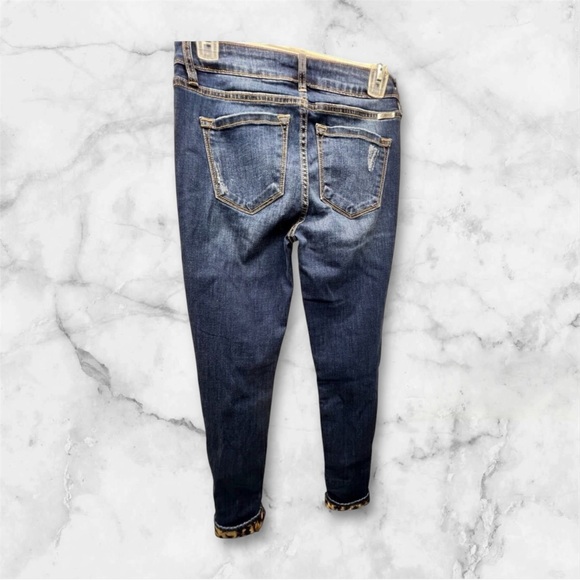 KanCan Jeans Womens Size 7/27 Blue Denim Mason Leopard Patch Cuff Skinny - Picture 2 of 11